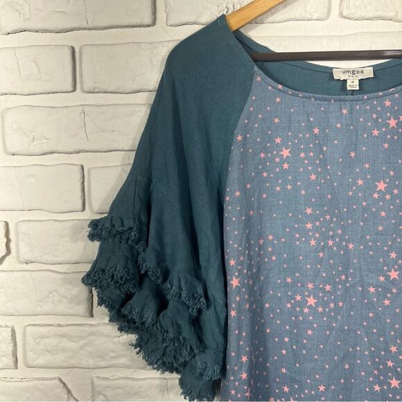 Umgee Ruffles Star Print Linen Blend Top Size Medium - Picture 10 of 12